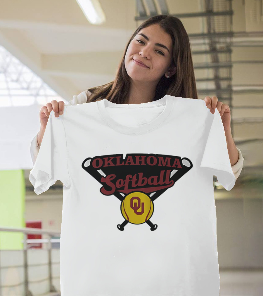 Oklahoma Softball OU Crossed Bats Yellow Ball T-Shirt