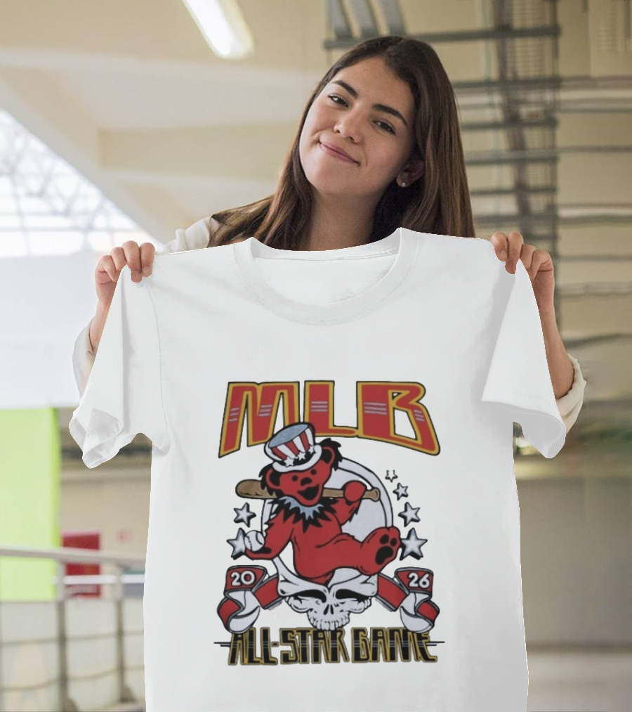 MLB 2026 All Star Game Grateful Dead Bear With Bat Patriotic Hat T-Shirt