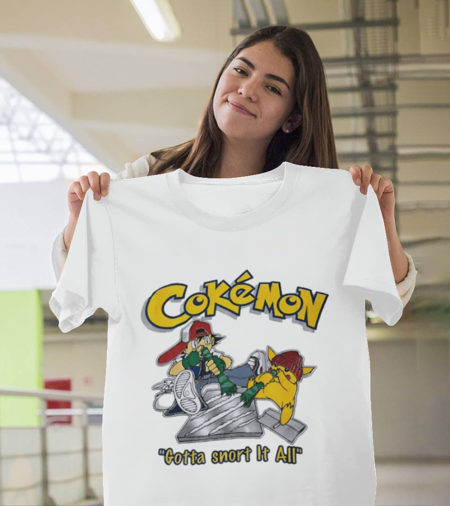 Cokemon Gotta Snort It All Pikachu T-Shirt