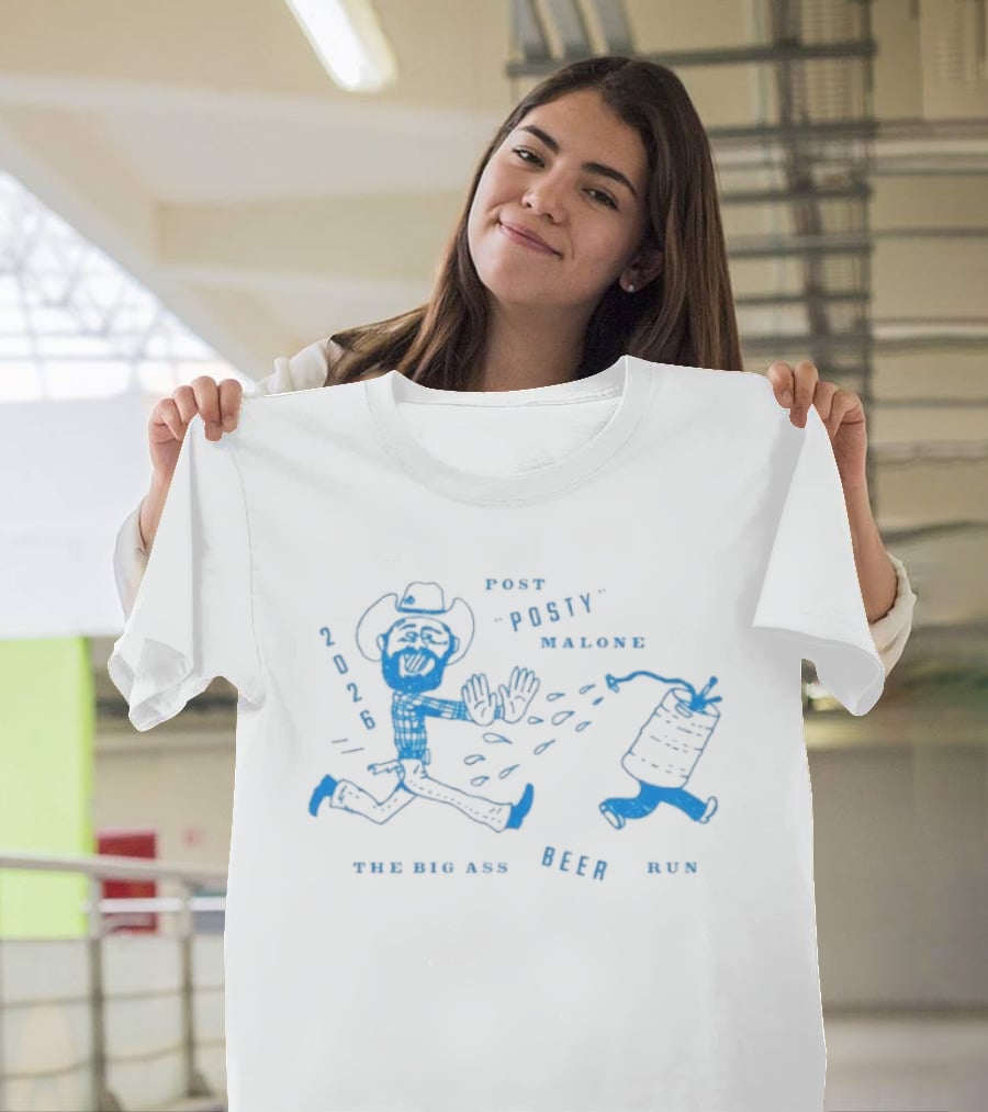 Post Malone Beer Run Cowboy Cartoon You Can Run Beer 2023 T-Shirt