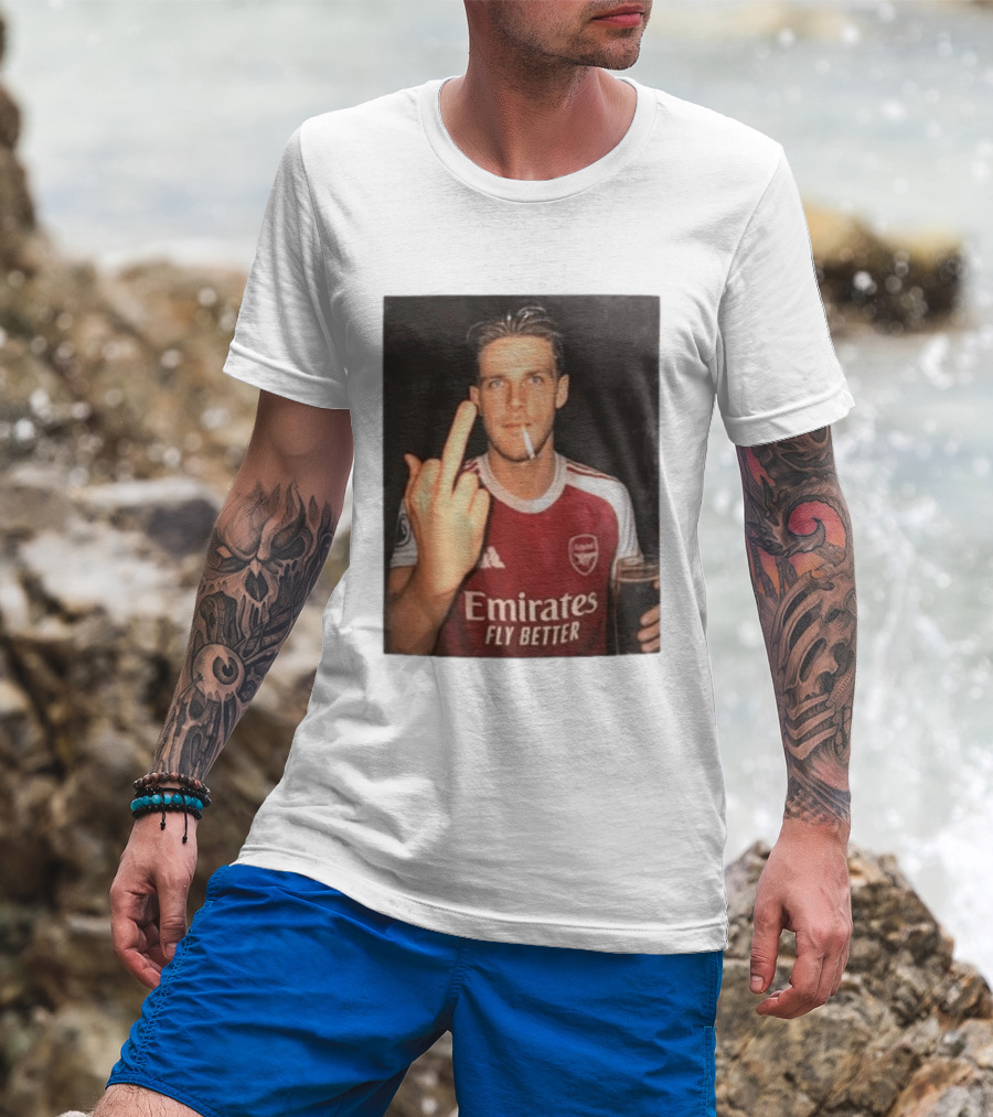 Emirates Fly Better Arsenal Middle Finger Smoking Soccer Player T-Shirt