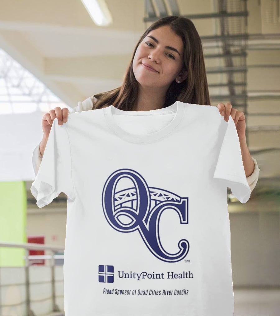 QC River Bandits UnityPoint Health Proud Sponsor Quad Cities Bridge T-Shirt