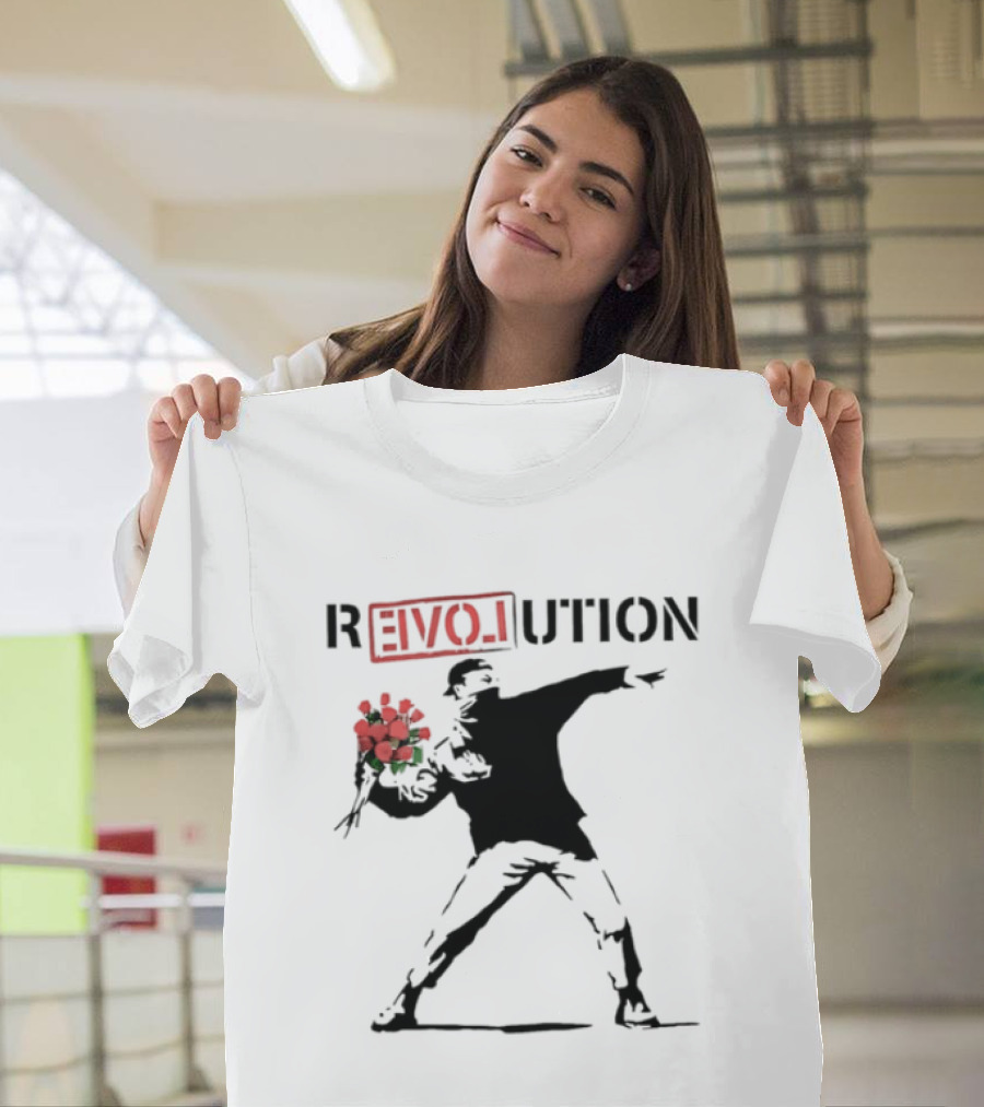 Revolution With Love Letter Throwing Roses Graffiti T-Shirt