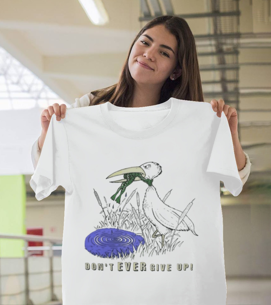Frog Vs Bird Struggle Never Give Up Inspiring Cartoon Scene T-Shirt