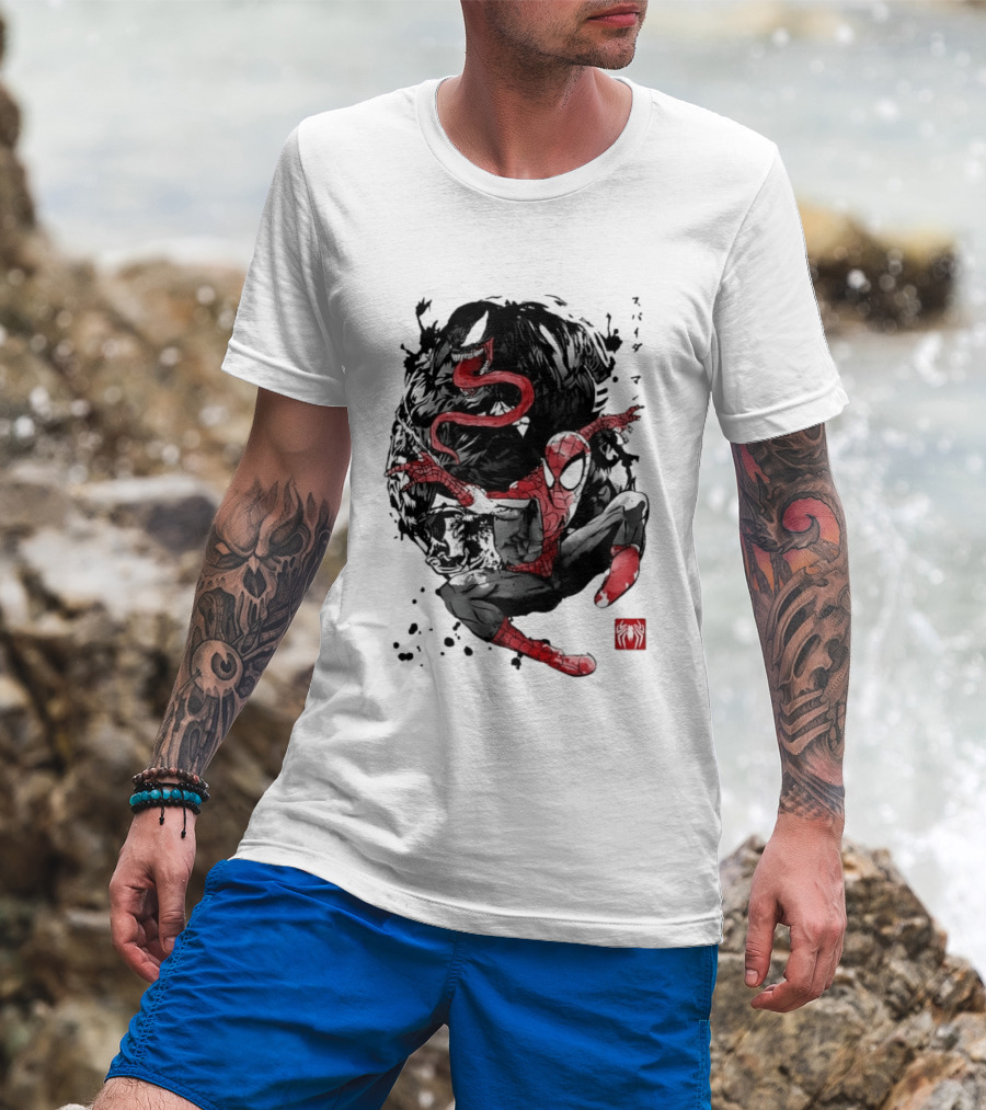 Spider Man Venom Japanese The Spider And The Symbiote Sumi E T-Shirt