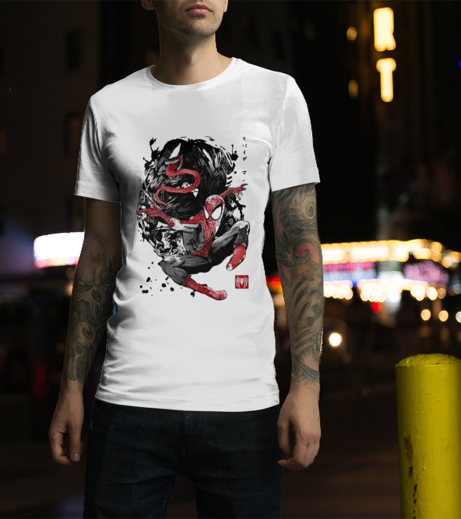 Spider Man Venom Japanese The Spider And The Symbiote Sumi E T-Shirt