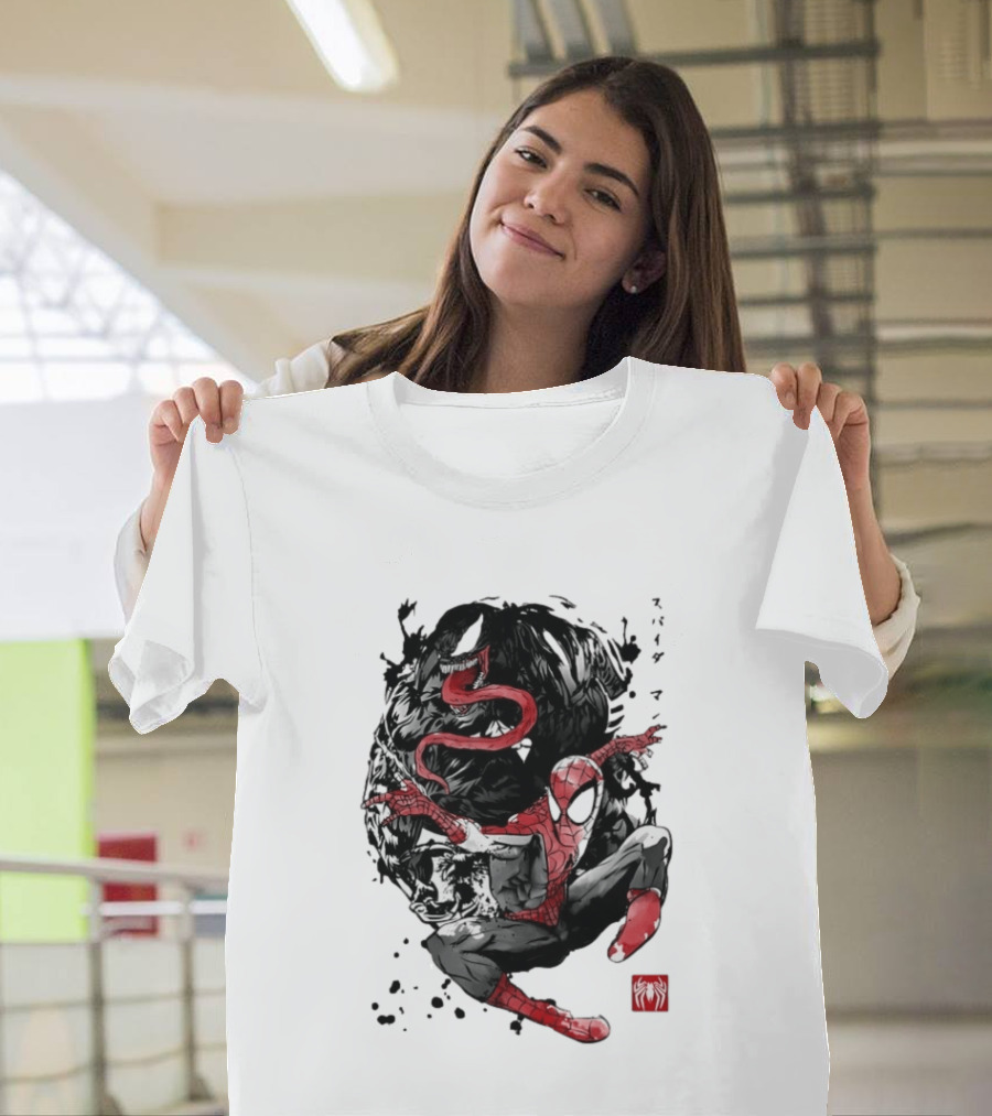 Spider Man Venom Japanese The Spider And The Symbiote Sumi E T-Shirt