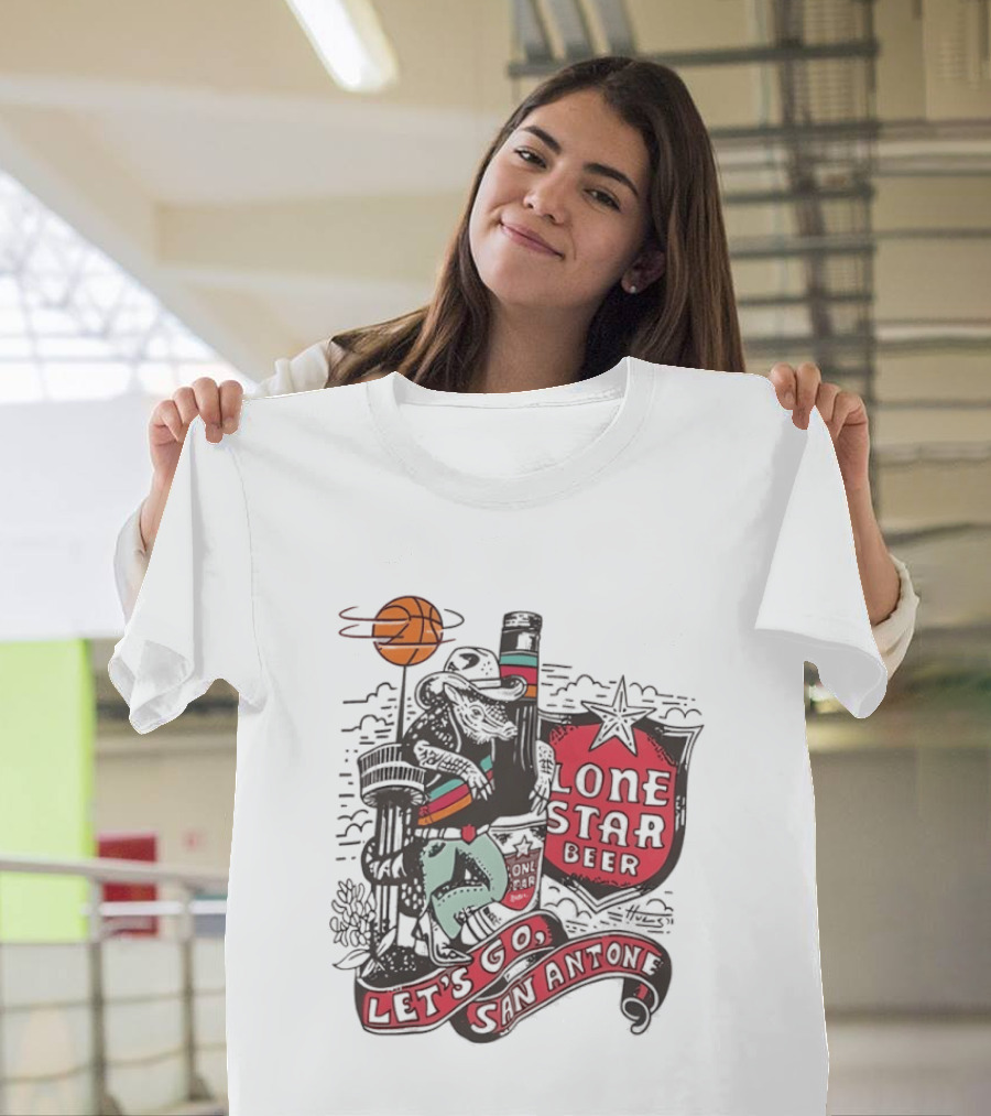 Lone Star Beer Let's Go San Antone Basketball Skyline T-Shirt