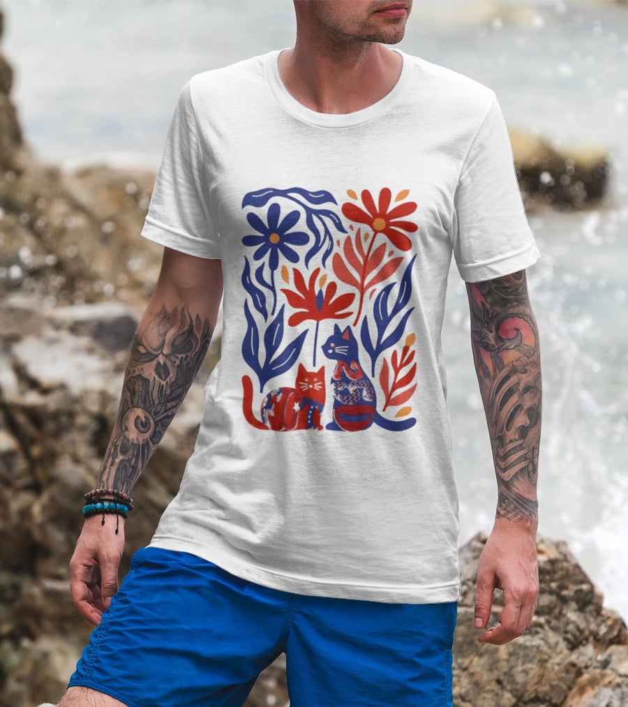 Subtle F Trump Cat Lover USA 250th Still Resisting Floral Cats T-Shirt
