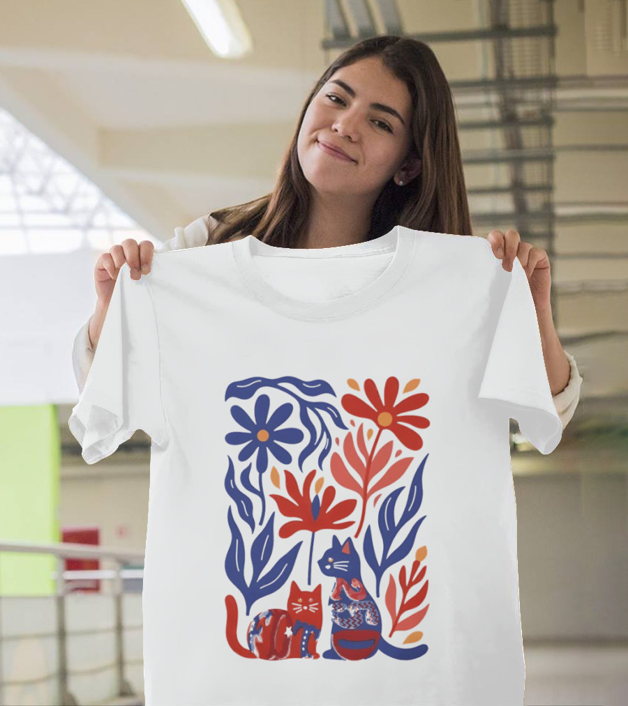 Subtle F Trump Cat Lover USA 250th Still Resisting Floral Cats T-Shirt