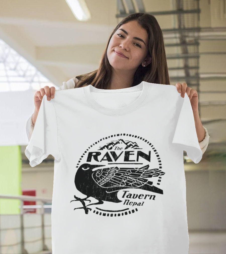 Raven Tavern Nepal Bird With Mountains T-Shirt