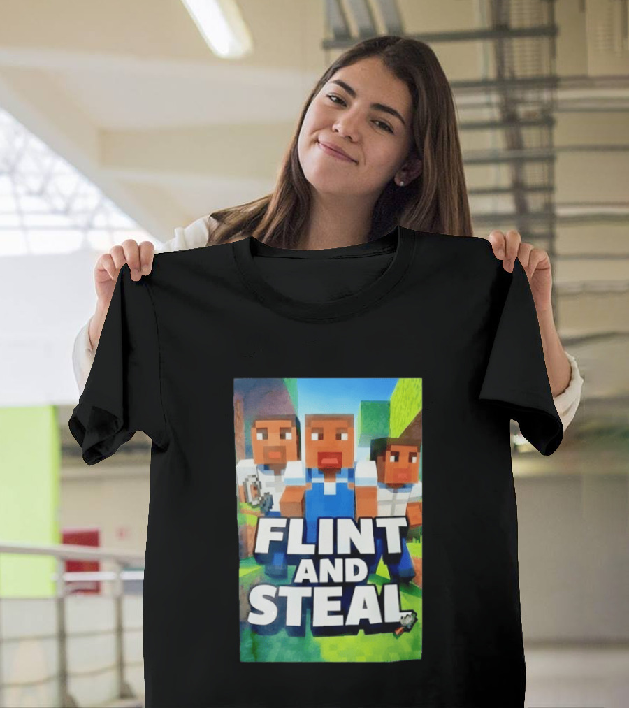 Flint And Steal Blocky Adventure Pixel Characters T-Shirt