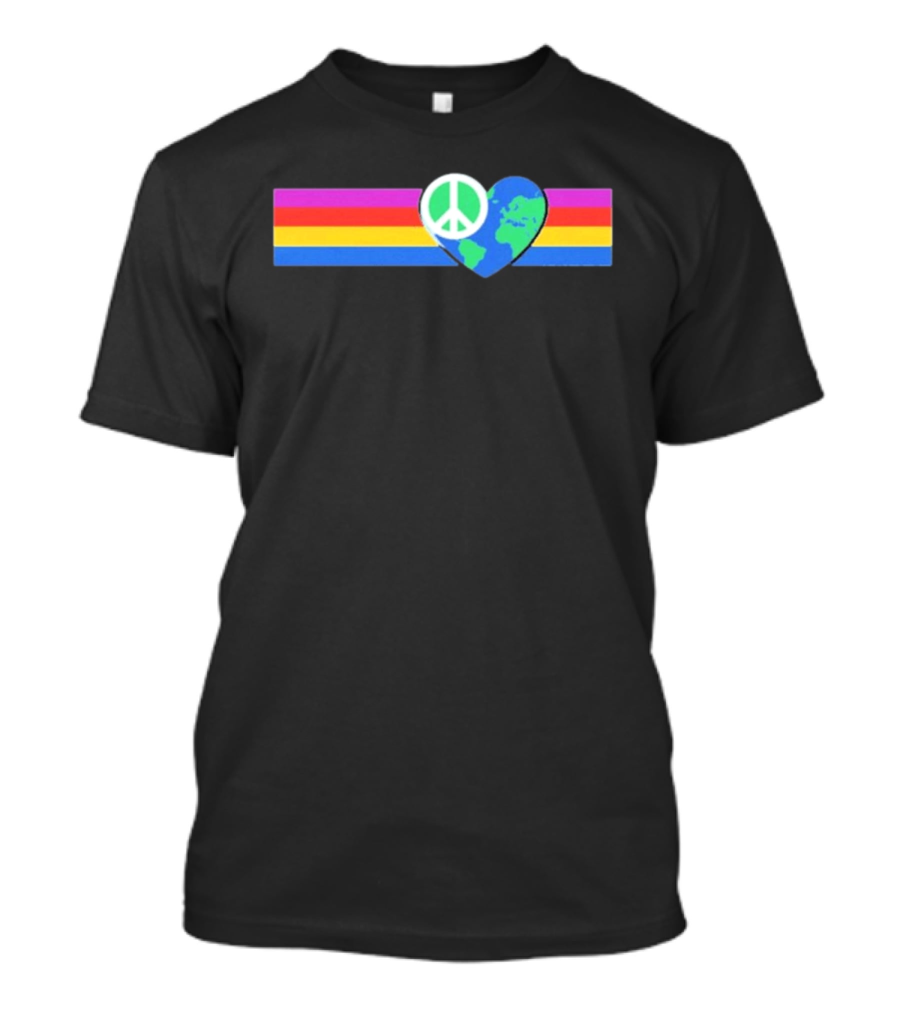 Rainbow Peace Symbol With Earth Heart Shape In Multicolor T-Shirt