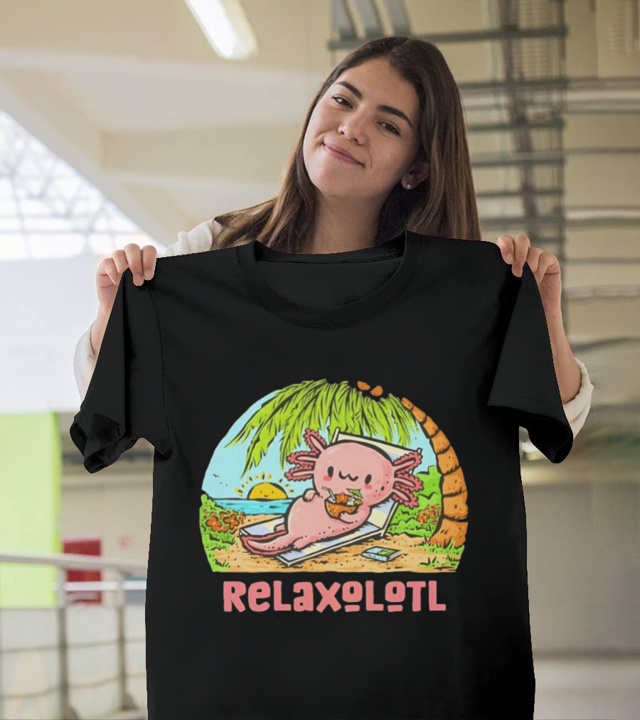Relaxolotl Beach Vacation Vibes With Axolotl And Palm Trees T-Shirt