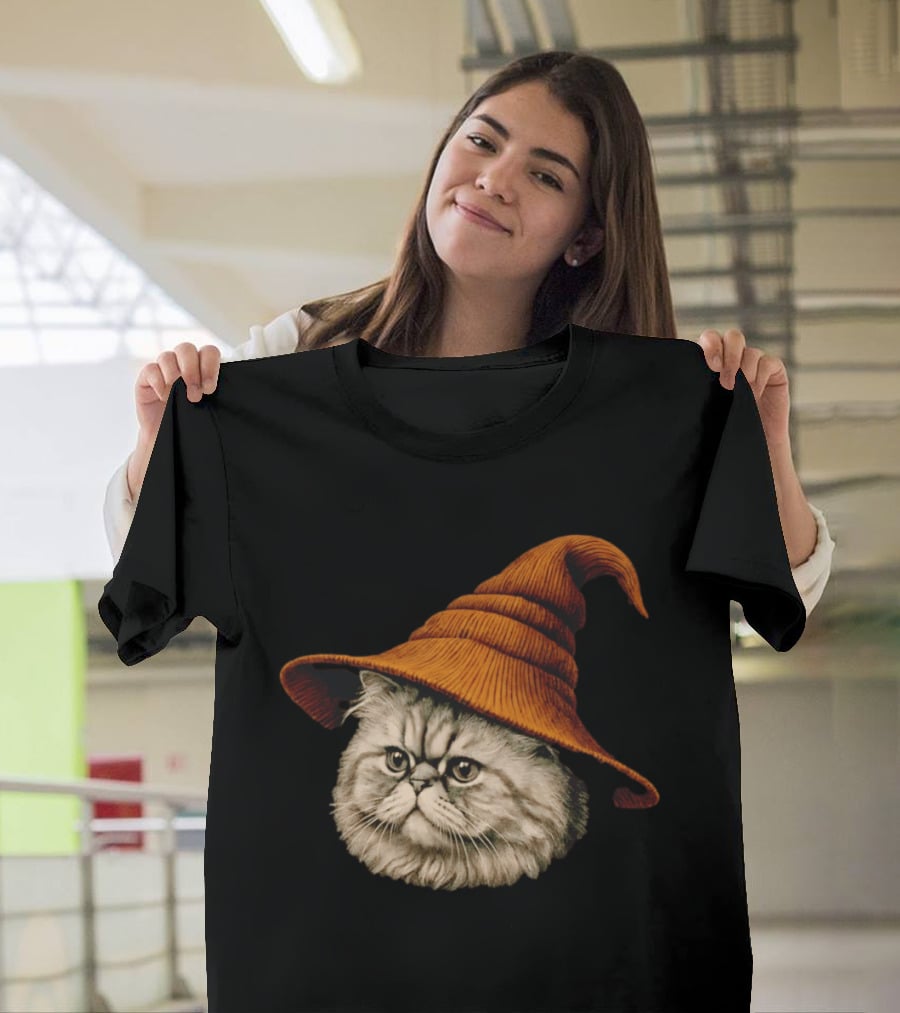 Beanie Cat Wizard Cartoon Plush Orange Hat Feline T-Shirt