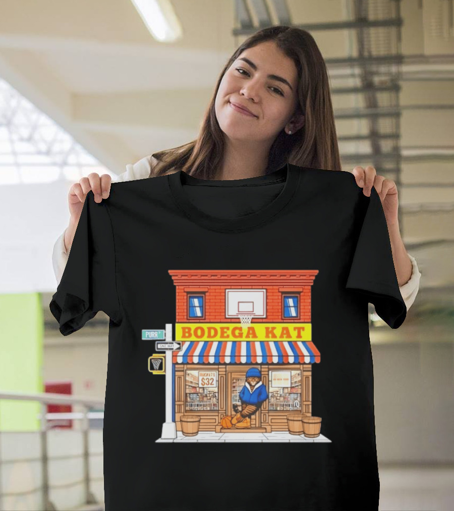 Bodega KAT New York Knicks Basketball Street Scene Purr Street Sign T-Shirt