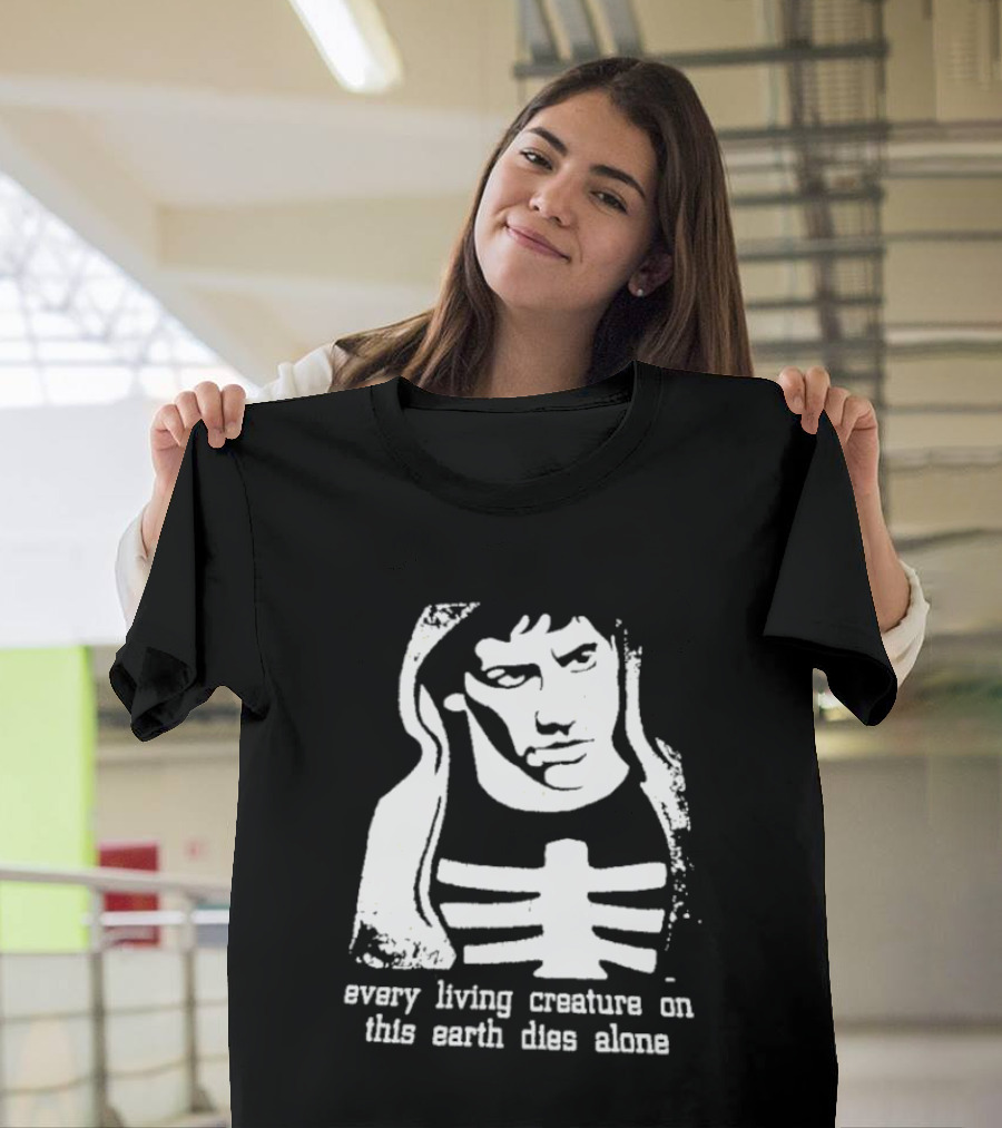 Every Living Creature On This Earth Dies Alone Hooded Man Rib Cage Existential T-Shirt