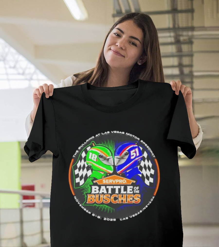 SERVPRO Battle Of The Busches Las Vegas Motor Speedway November 2023 Racing Helmets 18 Vs 51 Checkered Flags T-Shirt