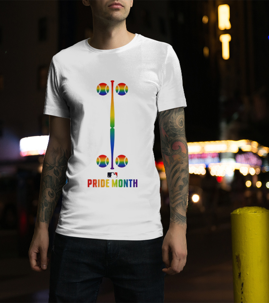 2026 MLB Pride Month Rainbow Baseball Bat And Balls T-Shirt