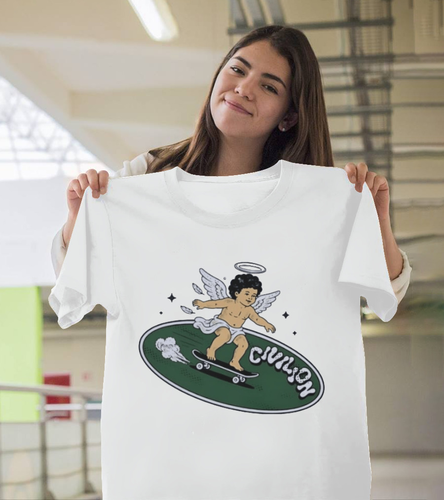 Skateboarding Angel Civilian Halo Wings T-Shirt
