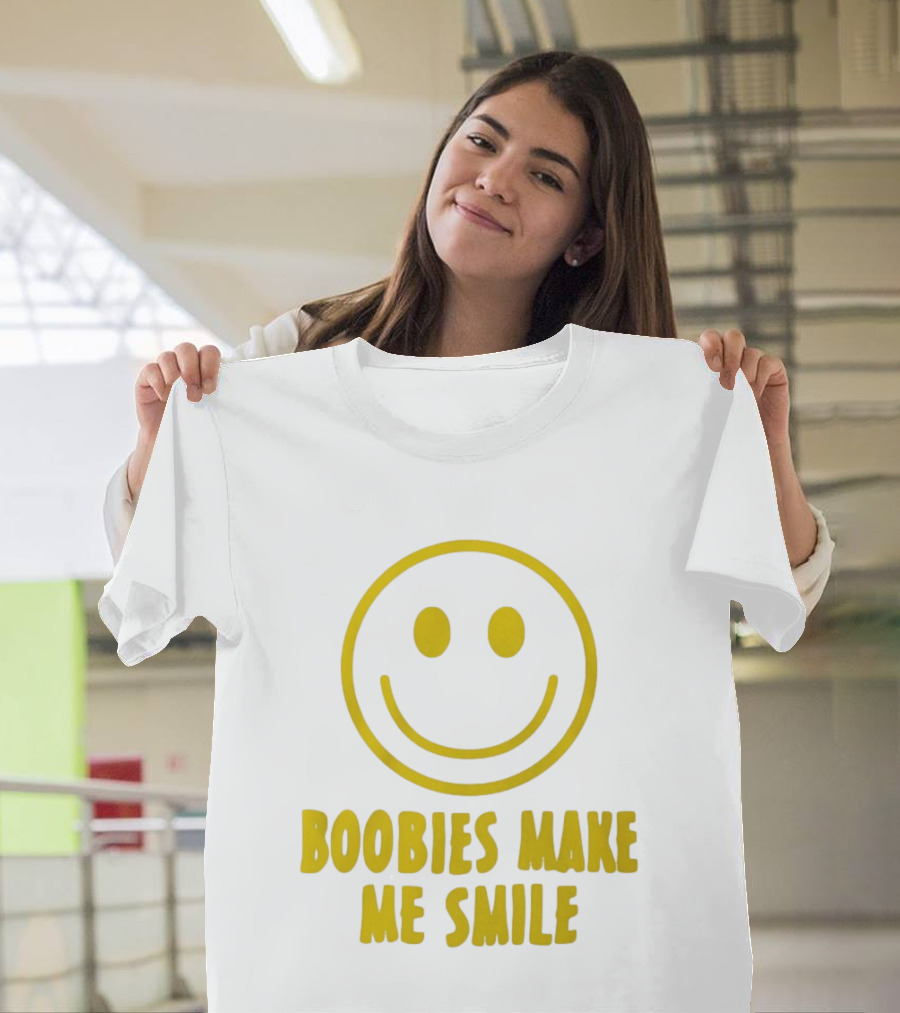 Boobies Make Me Smile Yellow Smiley Face T-Shirt