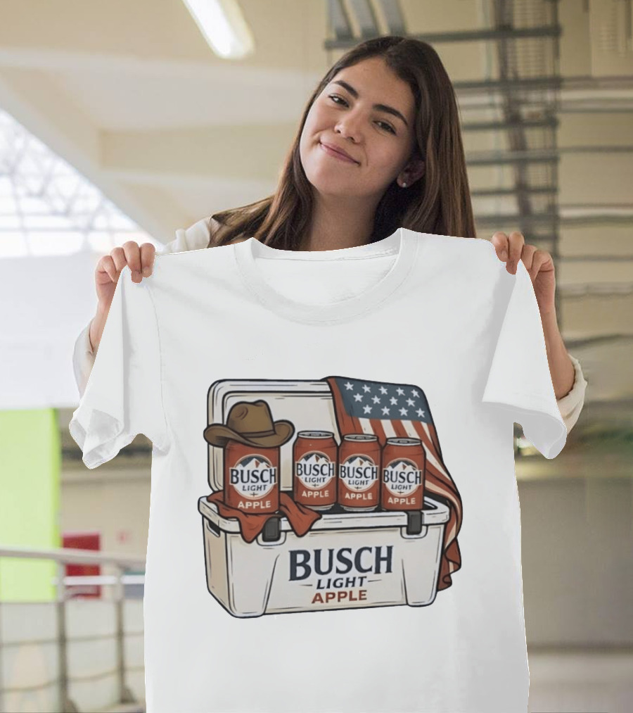 Busch Light Apple American Flag Cowboy Hat Cooler T-Shirt