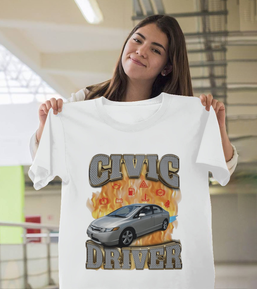 Civic Driver Flames Car T-Shirt