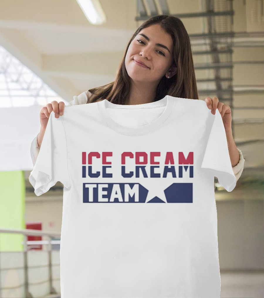 ICE CREAM TEAM Text With Red And Blue Block Lettering T-Shirt