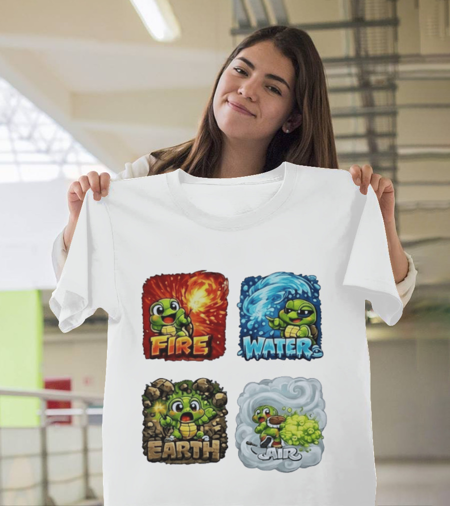 Fire Water Earth Air Turtle Cartoon Baby Elements Quadrant T-Shirt