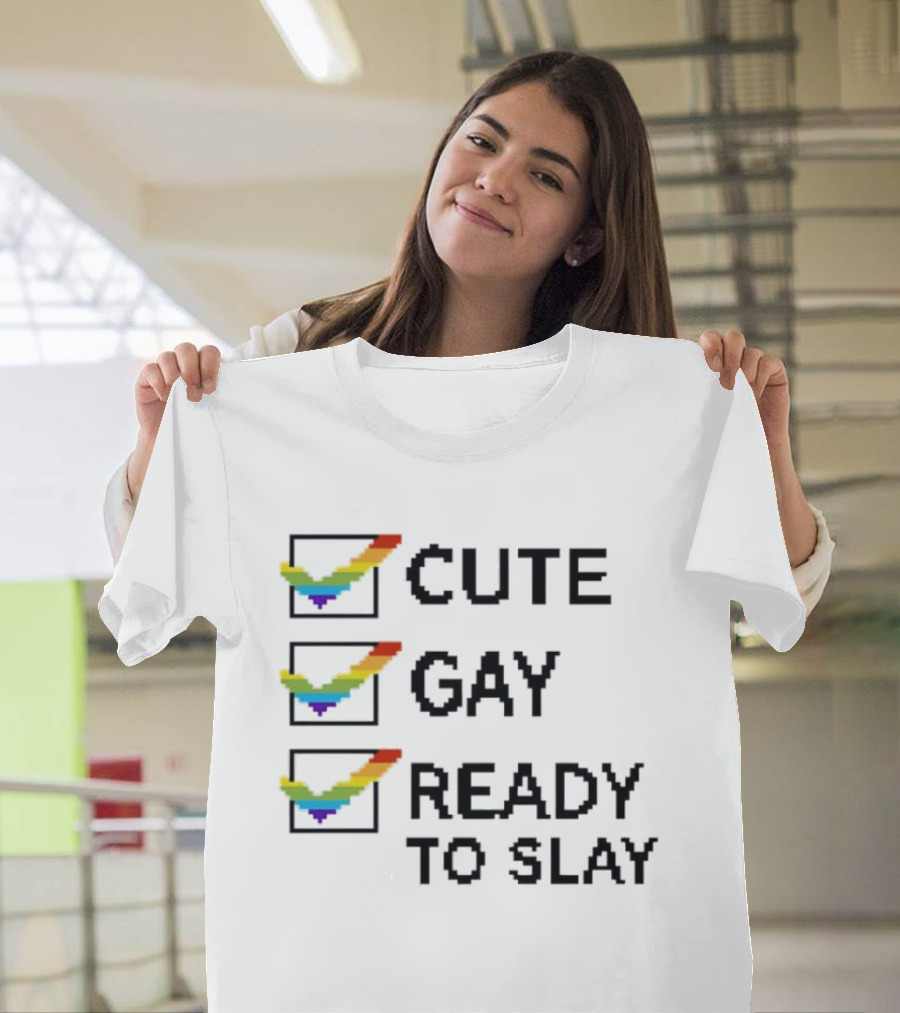 Cute Gay Ready To Slay Checkbox Rainbow Pixel T-Shirt