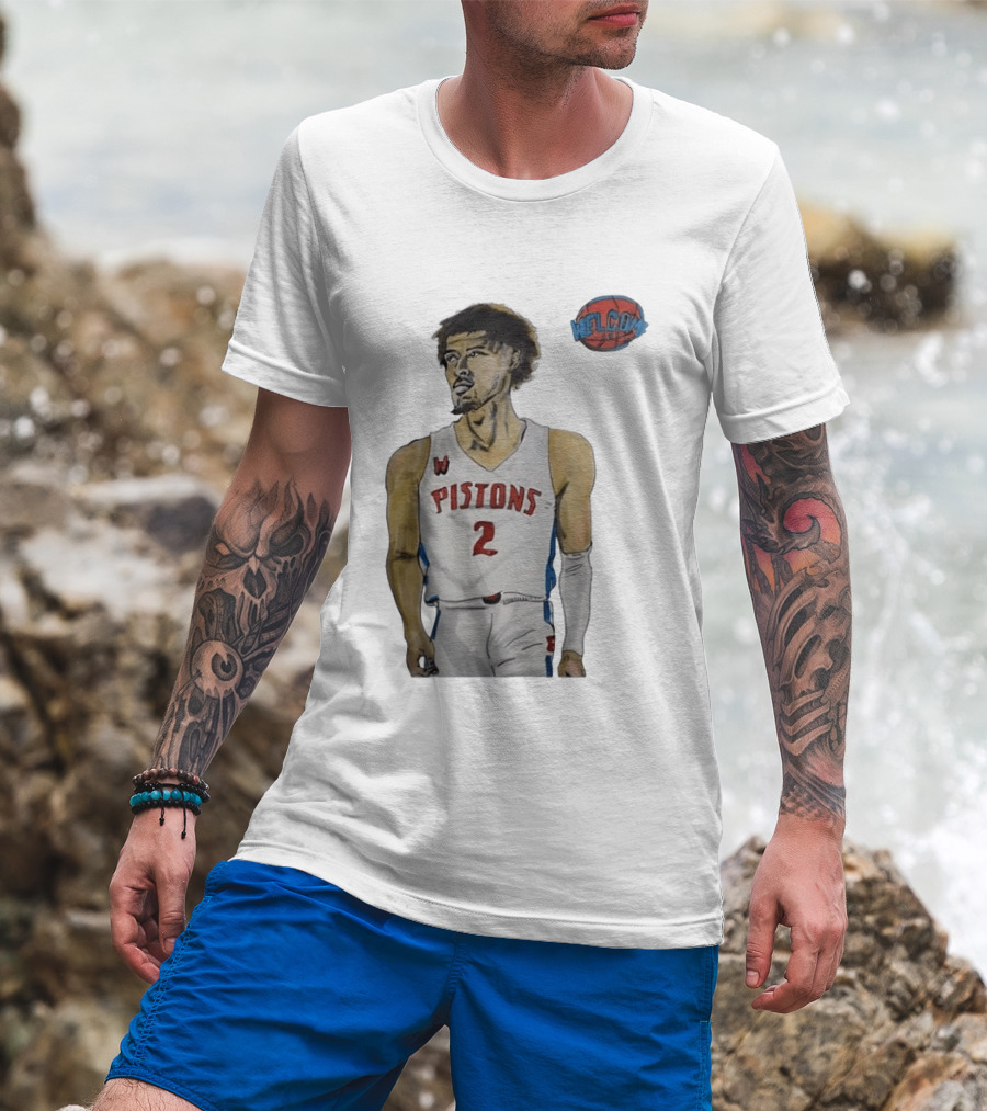 Cade Cunningham Welcome Detroit Pistons Hand Drawn Basketball Player Number 2 T-Shirt