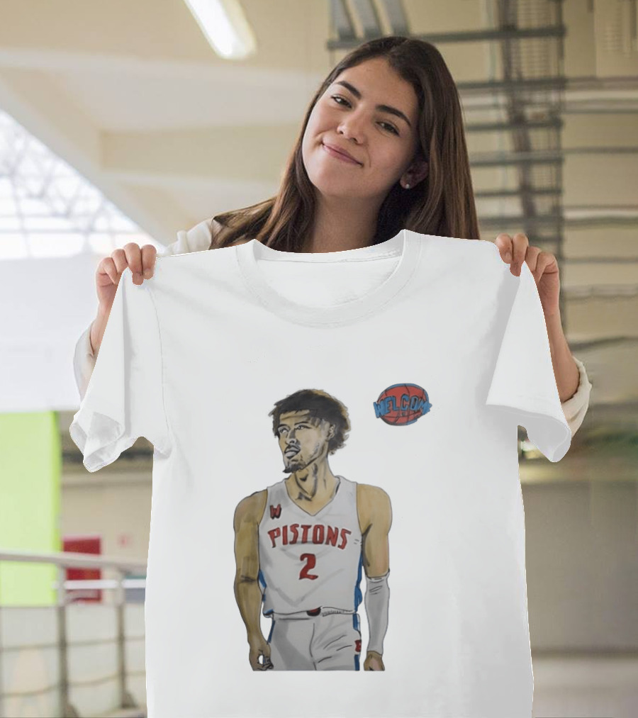 Cade Cunningham Welcome Detroit Pistons Hand Drawn Basketball Player Number 2 T-Shirt