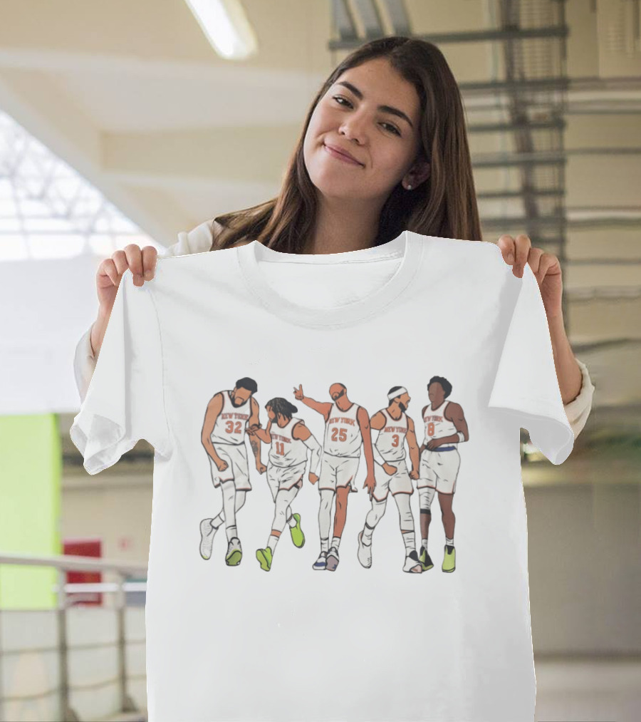 New York Knicks Big Five Players Basketball NBA Cartoon 2026 Team Jersey Fan T-Shirt