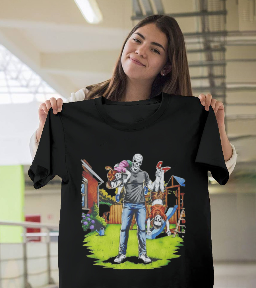 Darkest Dad Skeleton Carrying Children Garden Playground Fun Playtime T-Shirt