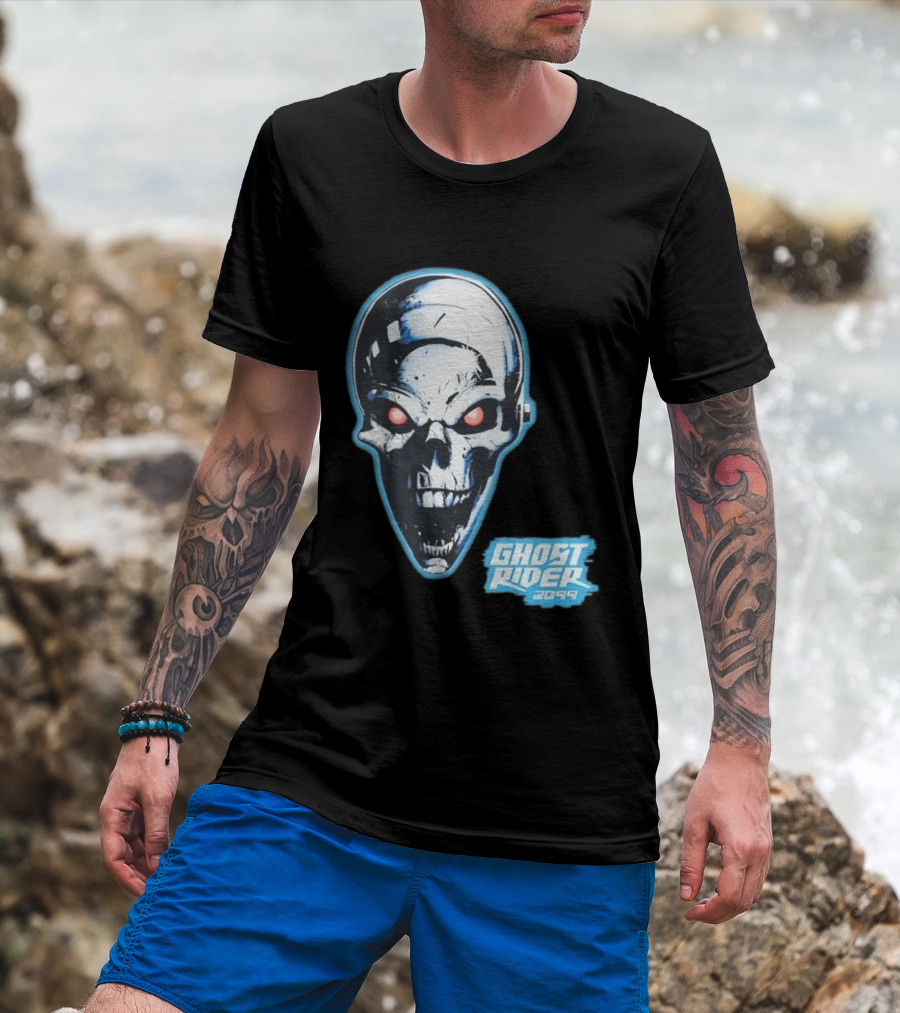 Ghost Rider 2099 Chrome Skull Head Red Eyes Iconic Comic T-Shirt