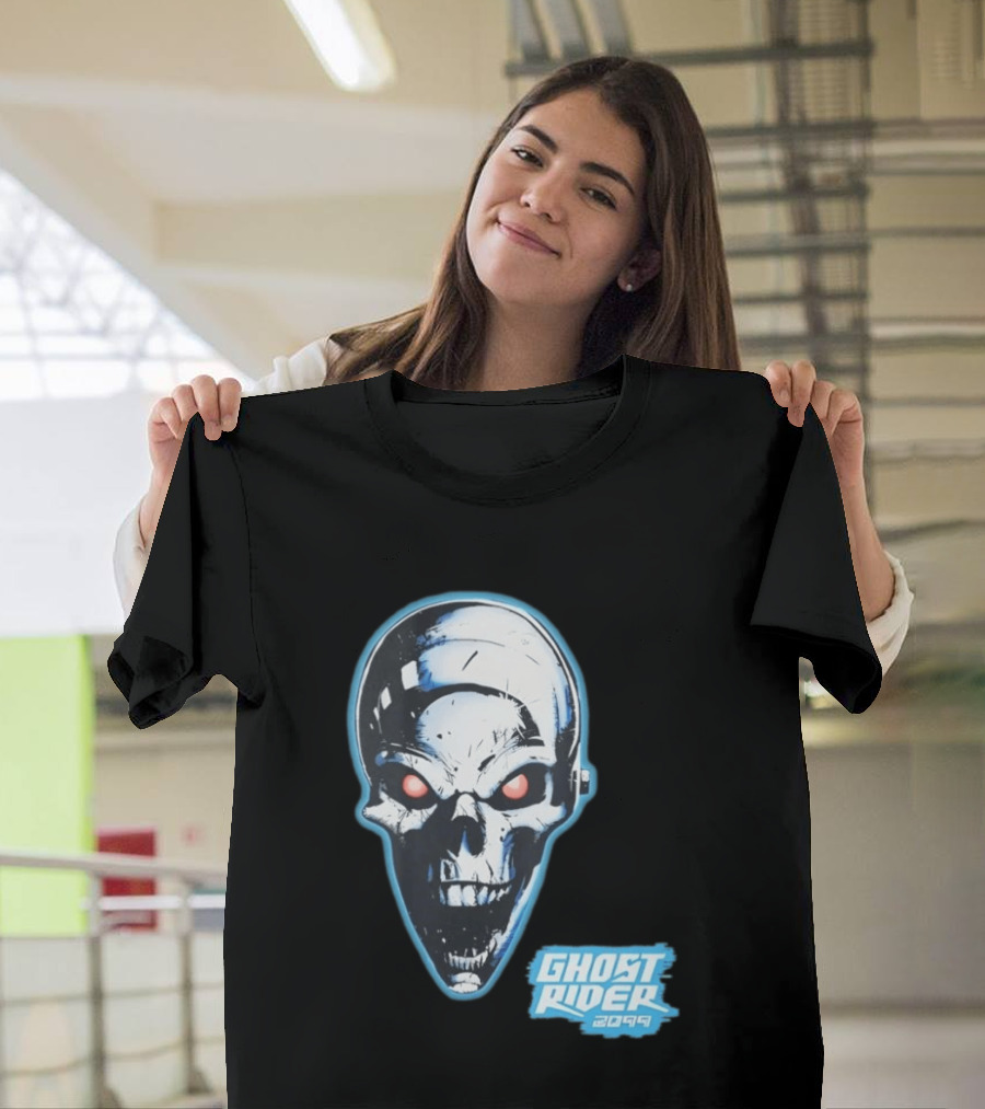 Ghost Rider 2099 Chrome Skull Head Red Eyes Iconic Comic T-Shirt