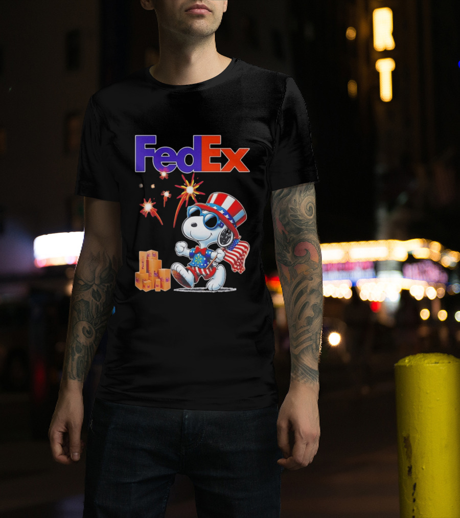 FedEx Snoopy American Flag Fireworks Patriotic Delivery T-Shirt