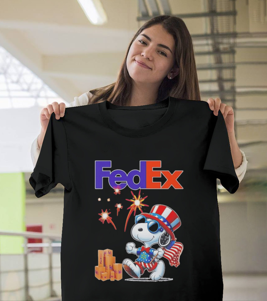 FedEx Snoopy American Flag Fireworks Patriotic Delivery T-Shirt