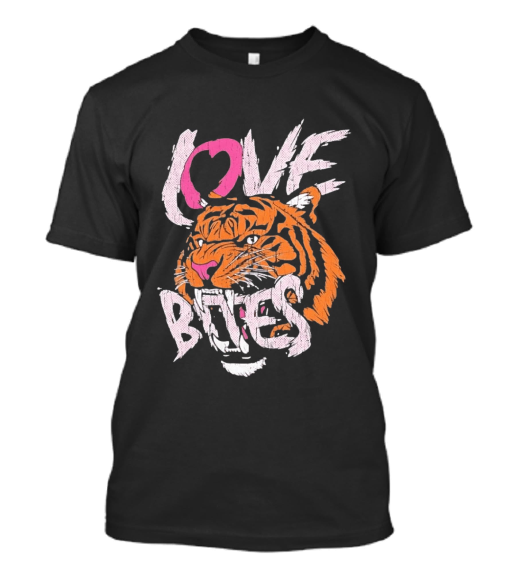 Love Bites Roaring Tiger Face Bold Pink And Orange T-Shirt