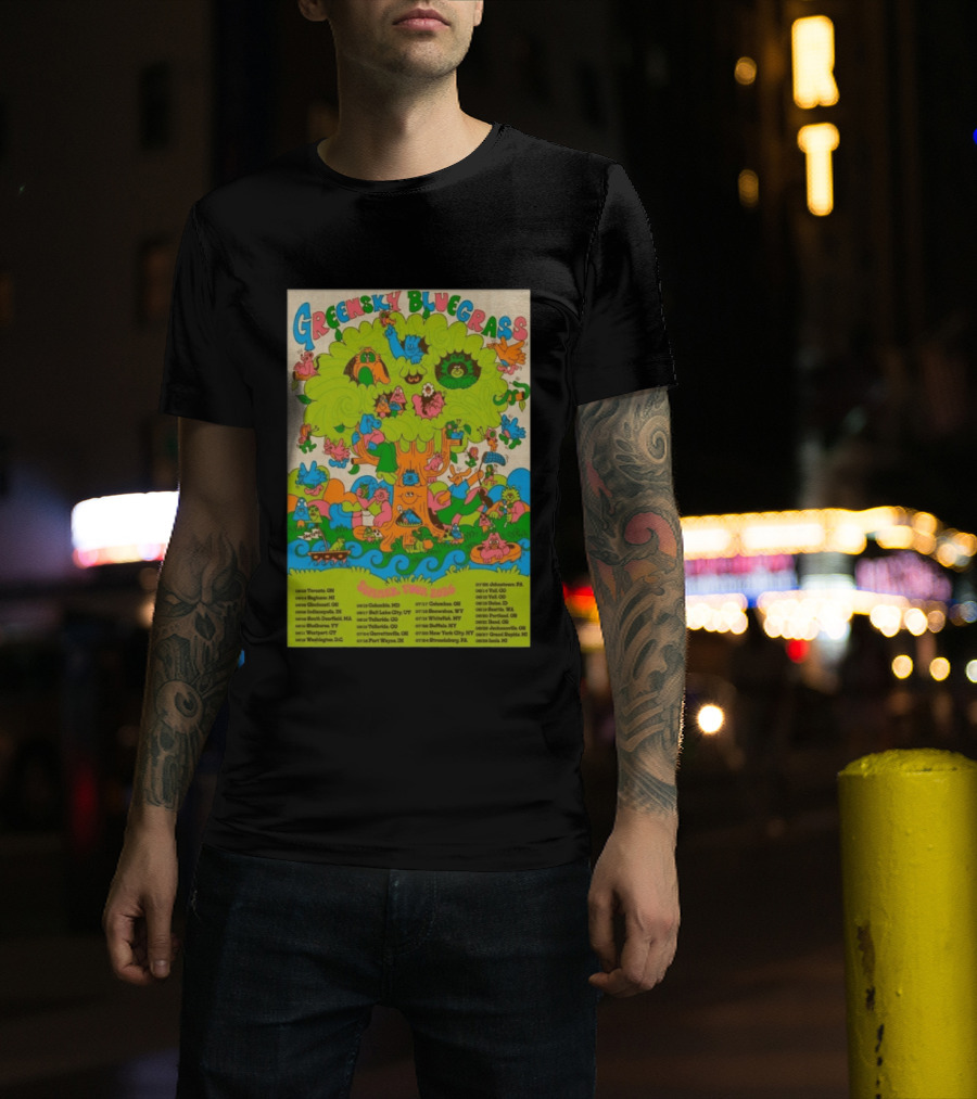 Greensky Bluegrass Summer Tour 2026 Psychedelic Tree Artwork With Tour Dates And Cities T-Shirt
