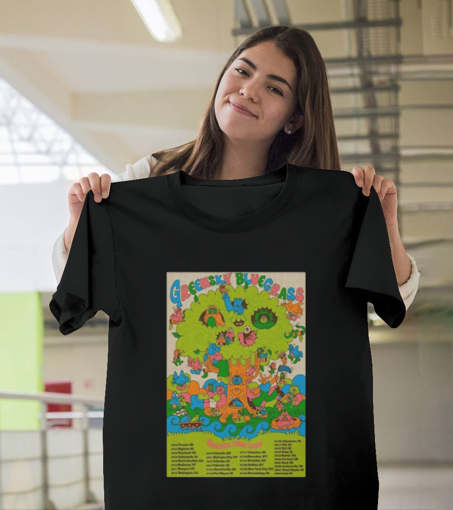 Greensky Bluegrass Summer Tour 2026 Psychedelic Tree Artwork With Tour Dates And Cities T-Shirt