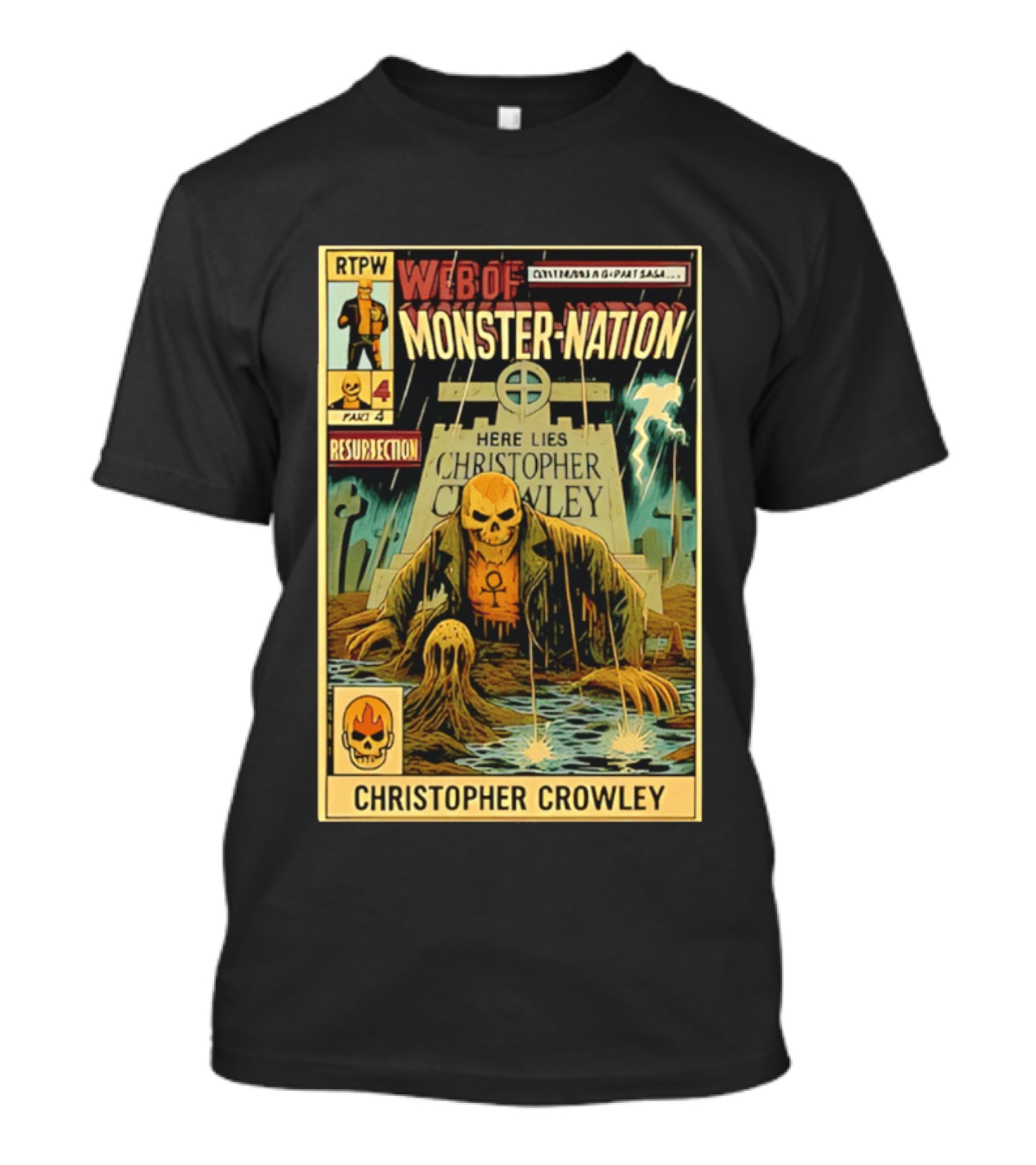 Resurrection Web Of Monster Nation Christopher Crowley Comic Part 4 Skeleton Tombstone T-Shirt