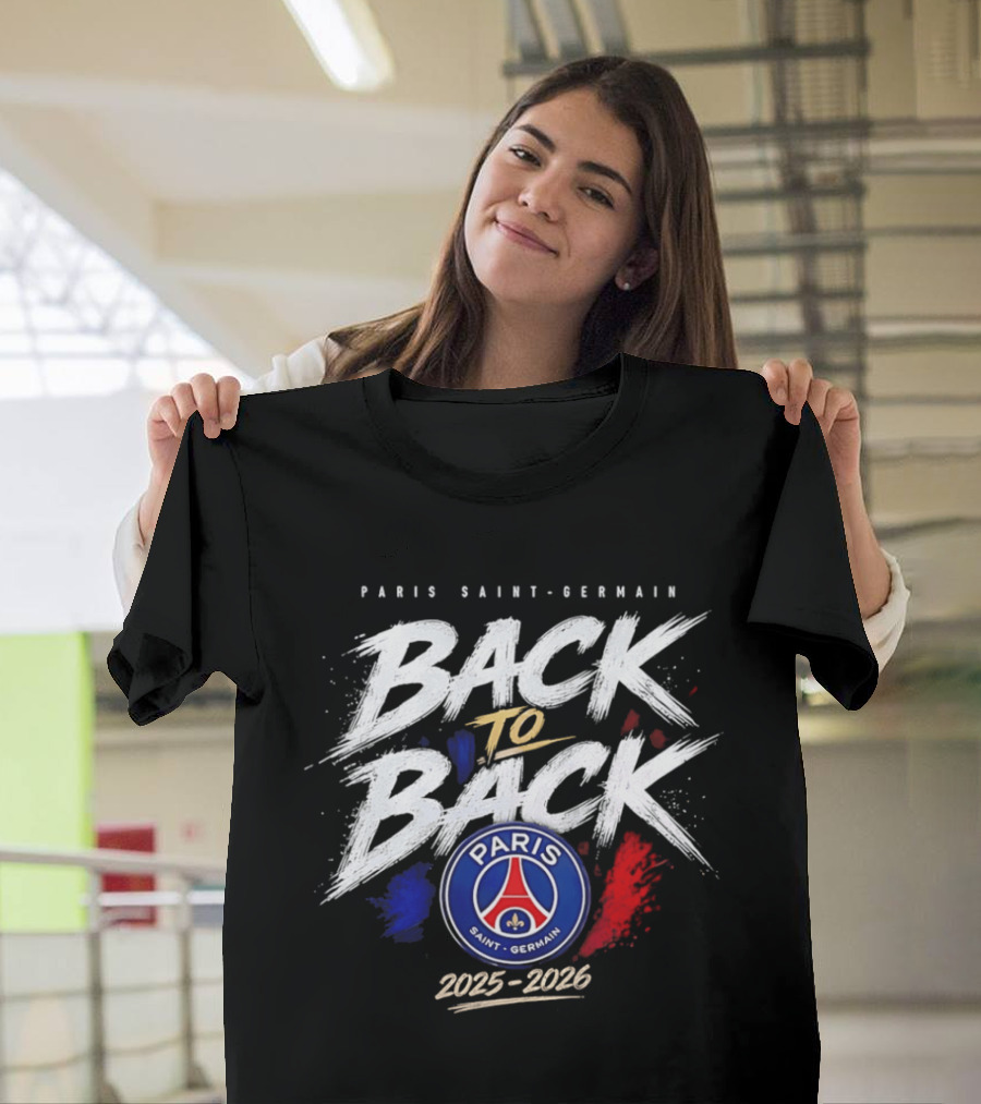 Paris Saint Germain Back To Back 2025 2026 Logo Champion Celebration T-Shirt