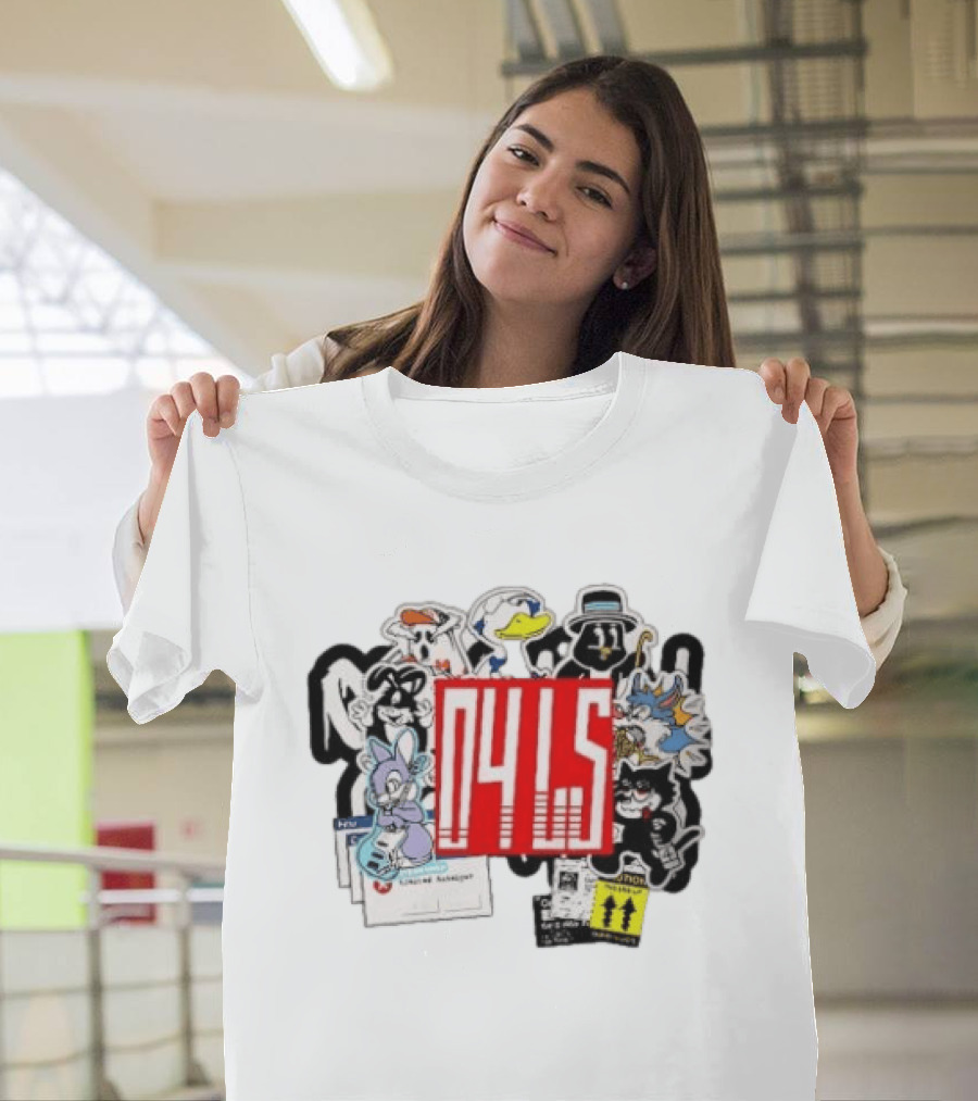 04LS Cartoon Characters Sticker Collection Bunny Cat Duck T-Shirt
