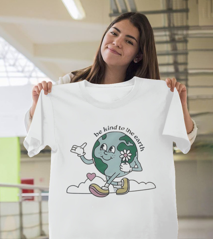 Be Kind To The Earth Cartoon Planet Globe Flower Heart Shoes T-Shirt