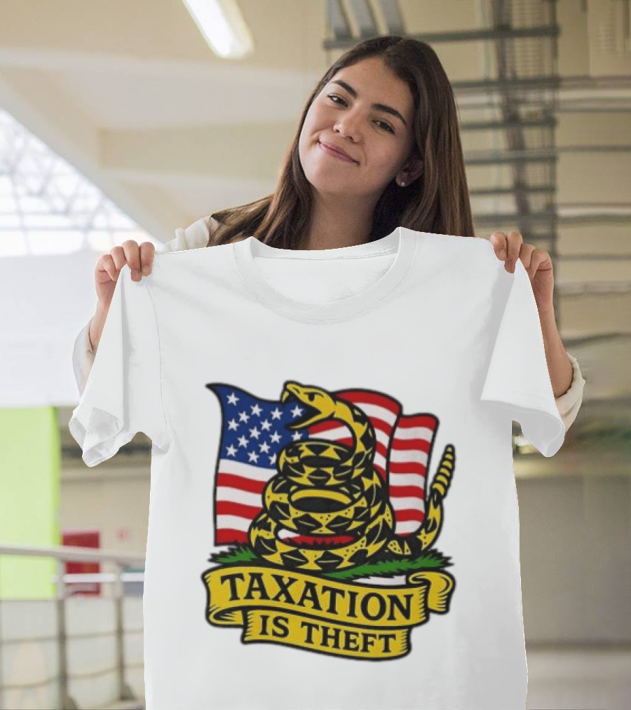Taxation Is Theft Gadsden Flag American Flag Snake T-Shirt