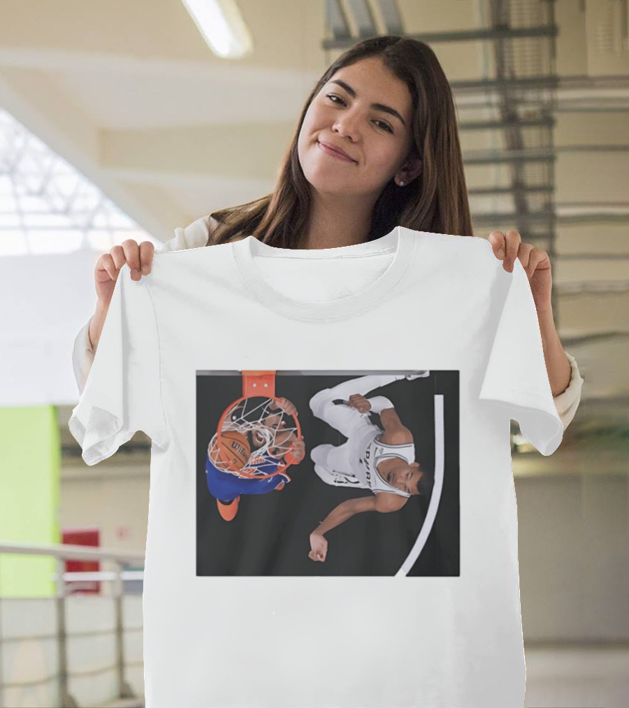 Jalen Brunson New York Knicks Victor Wembanyama San Antonio Spurs NBA Basketball Action T-Shirt