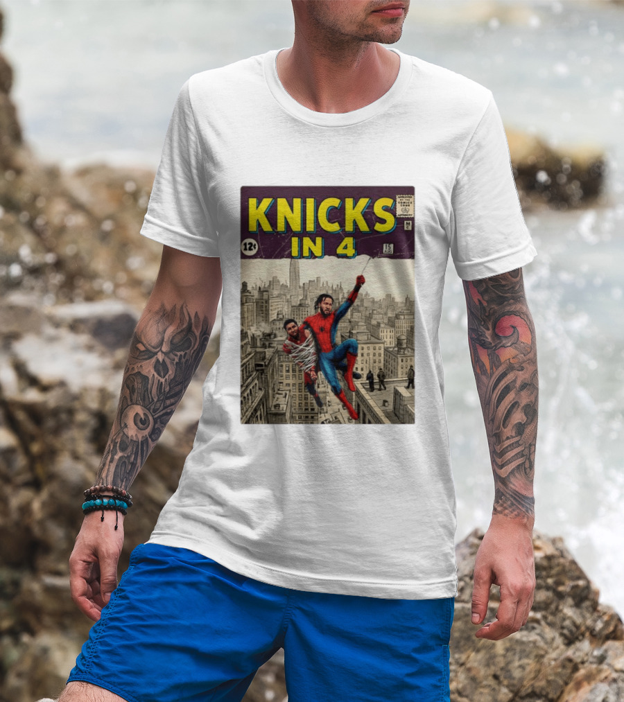 Knicks In 4 Jalen Brunson Vs Donovan Mitchell Comic Crossover New York Cleveland Showdown T-Shirt