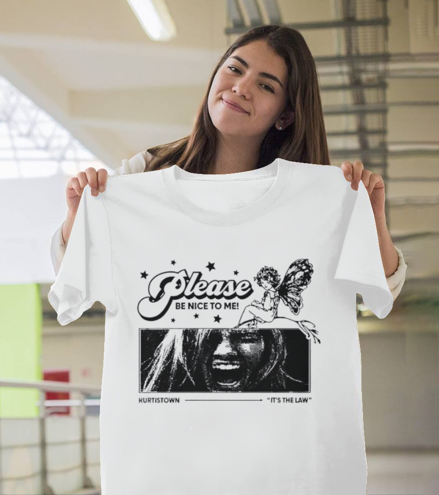 Kurt Cobain Nirvana Please Be Nice To Me Kurtistown Its The Law Butterfly Stars T-Shirt