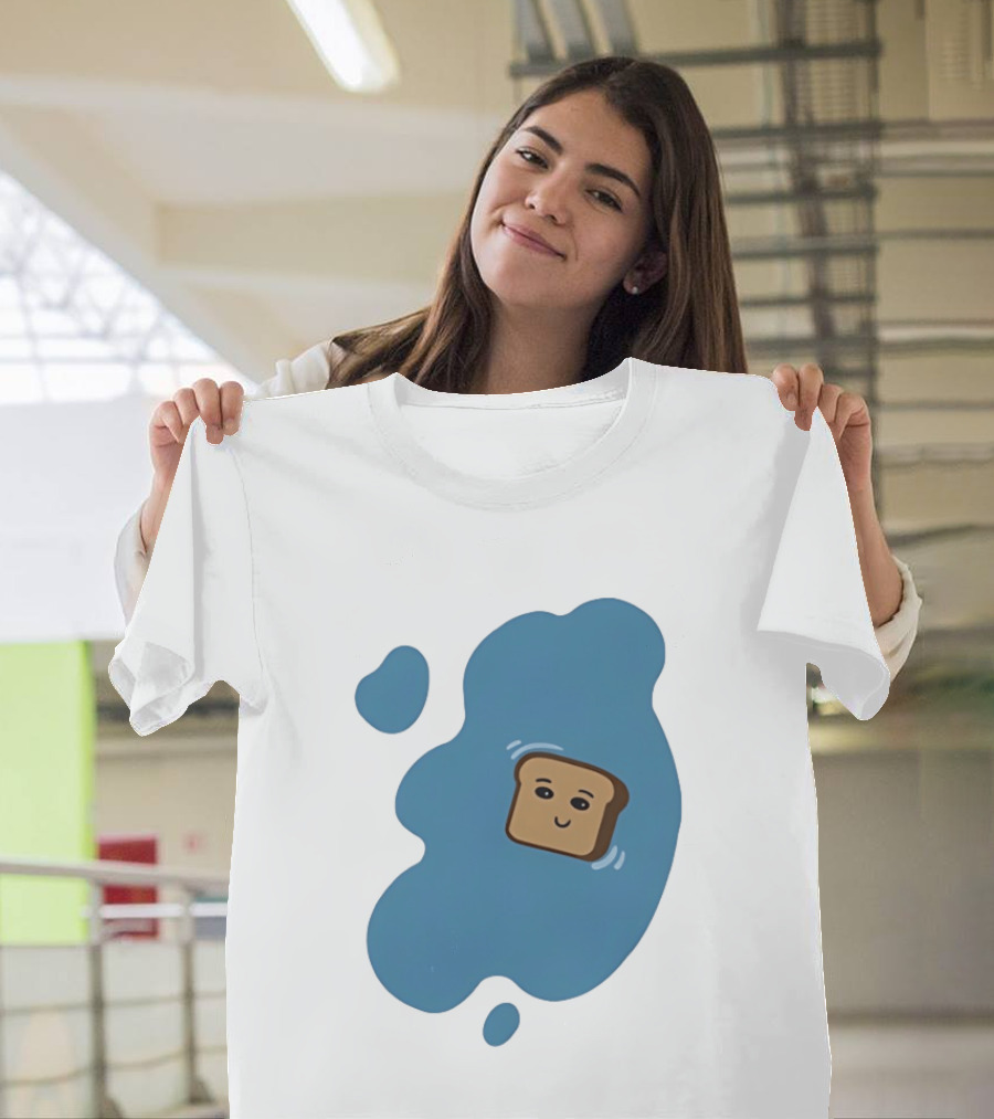 Floating Happy Toast Blue Puddle Cartoon Food Pun T-Shirt